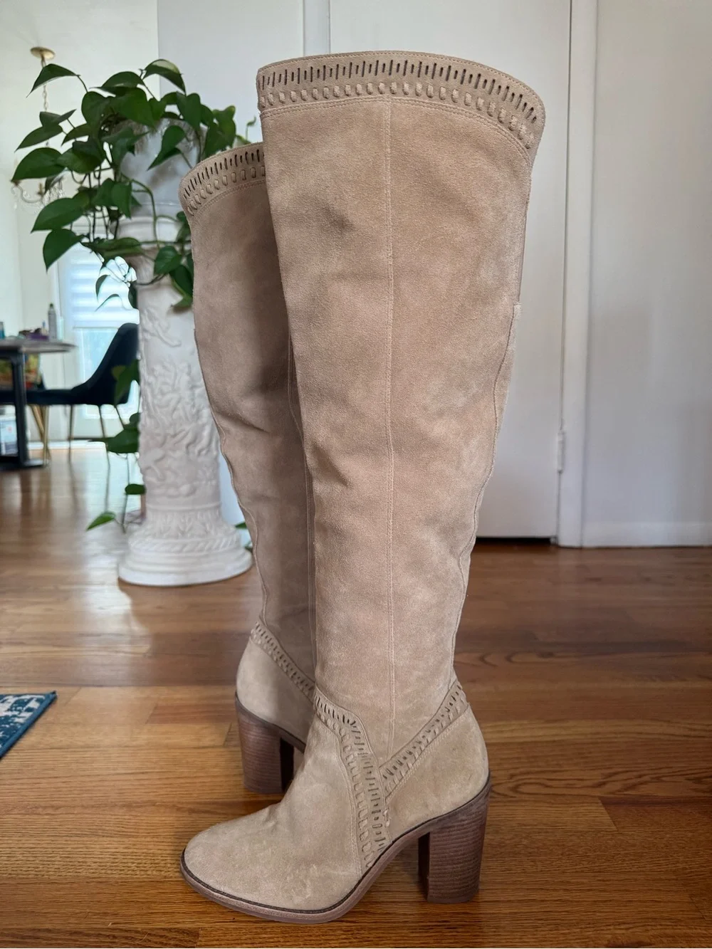 Vince Camuto Madolee Taupe Suede Over-the-Knee Block Heel Boots